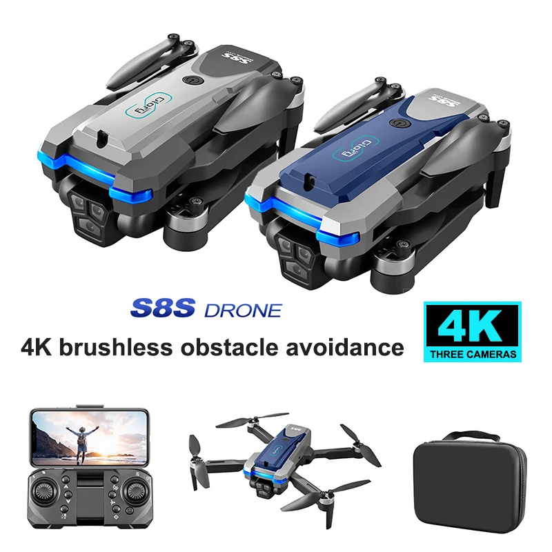 Three Camera Drone Vertical Shoot Electric Wi-Fi FPV with HD Lens 360 deg Infrared Brushless RC Drone Quadcopter Model Toys, Black & Silver