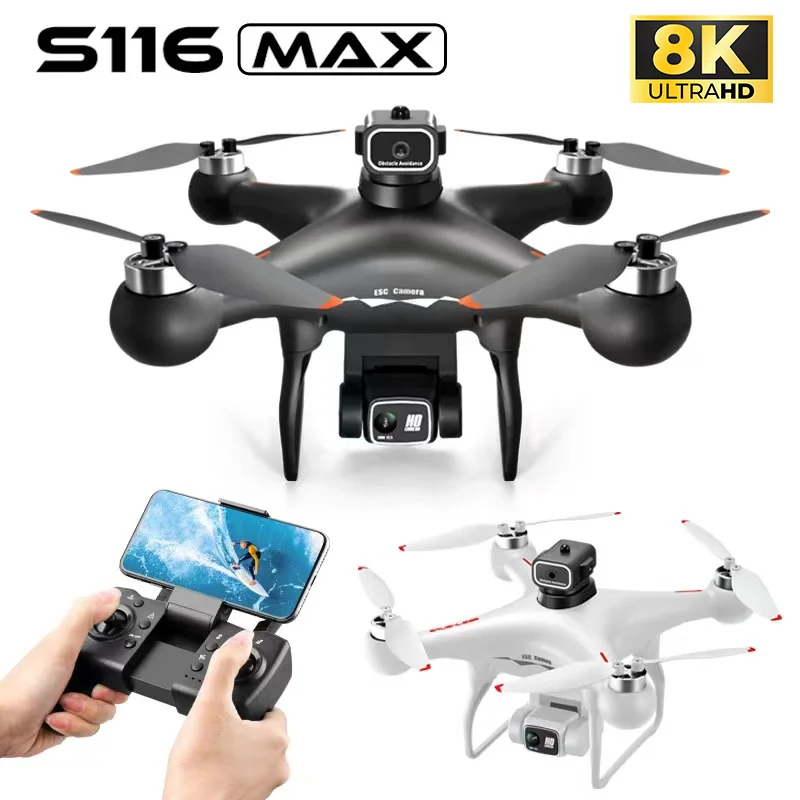 NM60235 S116 Max RC Quadcopter Professional Obstacle Avoidance Drone Dual Camera 4K Optical Flow Brushless Motor Drone Helicopter Toy - Black & White