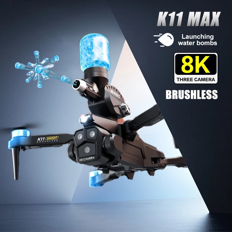 NM60257 K11MAX Brushless Three Camera Drone Optical Flow Bombing Remote Control Aircraft Aerial Photography Four Axis Aircraft Toys - Black & Gray