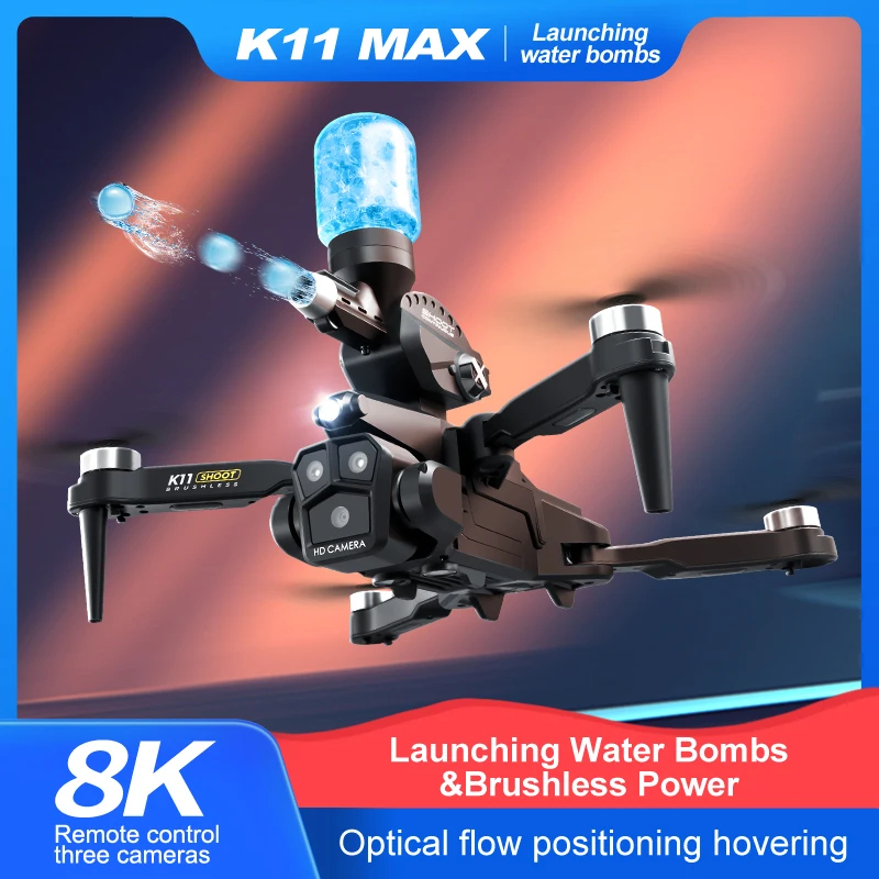 NM60282 Max Drone 8K Professional Brushless Motor Three Cameras with Water Bombs Obstacle Avoidance Foldable RC Quadcopter - Multi Color