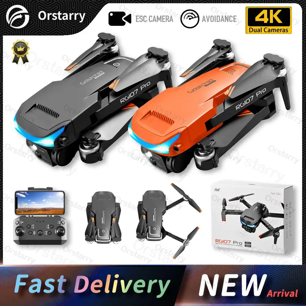 NM60359 HOT RG107 Pro Mini Drone 4K ESC Three-Sided Obstacle Avoidance Professional Dual HD Camera FPV Drone Foldable Quadcopter Toy - Orange & Black