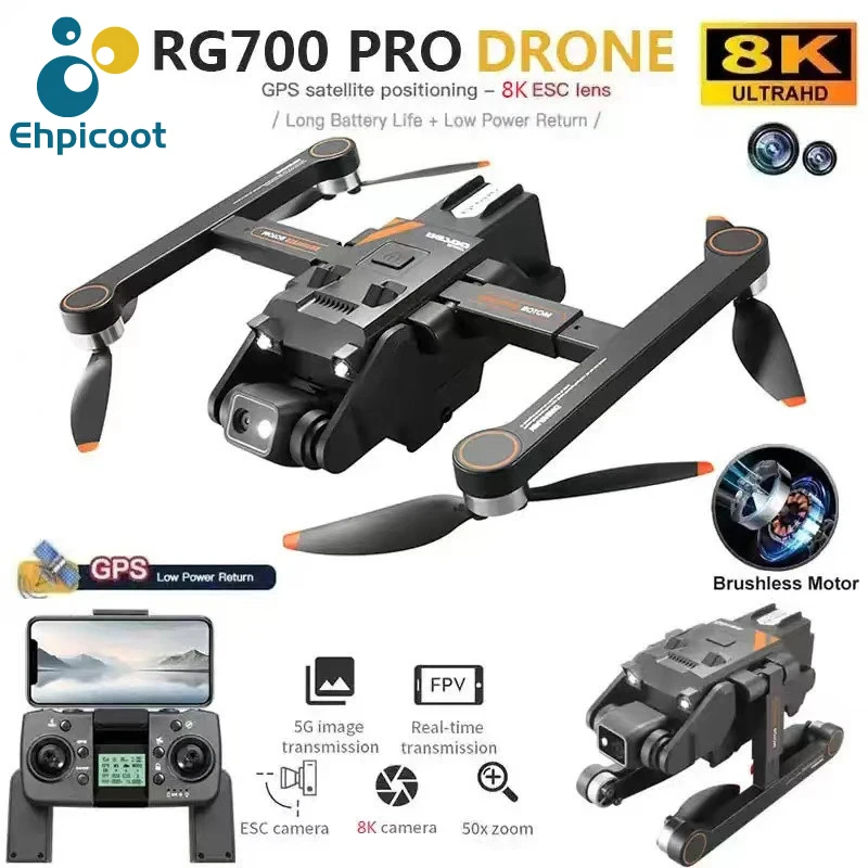 NM60128 Pro GPS Drone 8K Professional HD Dual Camera 5G Wi-Fi Obstacle Avoidance Brushless Motor Quadcopter RC Distance Drones - Black