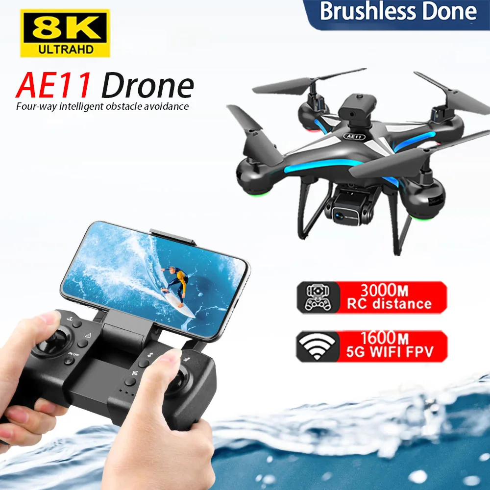 NM60280 AE11 8K Dual Camera Optical Flow Drone Brushless Quadcopter Aerial Camera Helicopter Obstacle Avoidance RC Childrens Toys - Black & Red