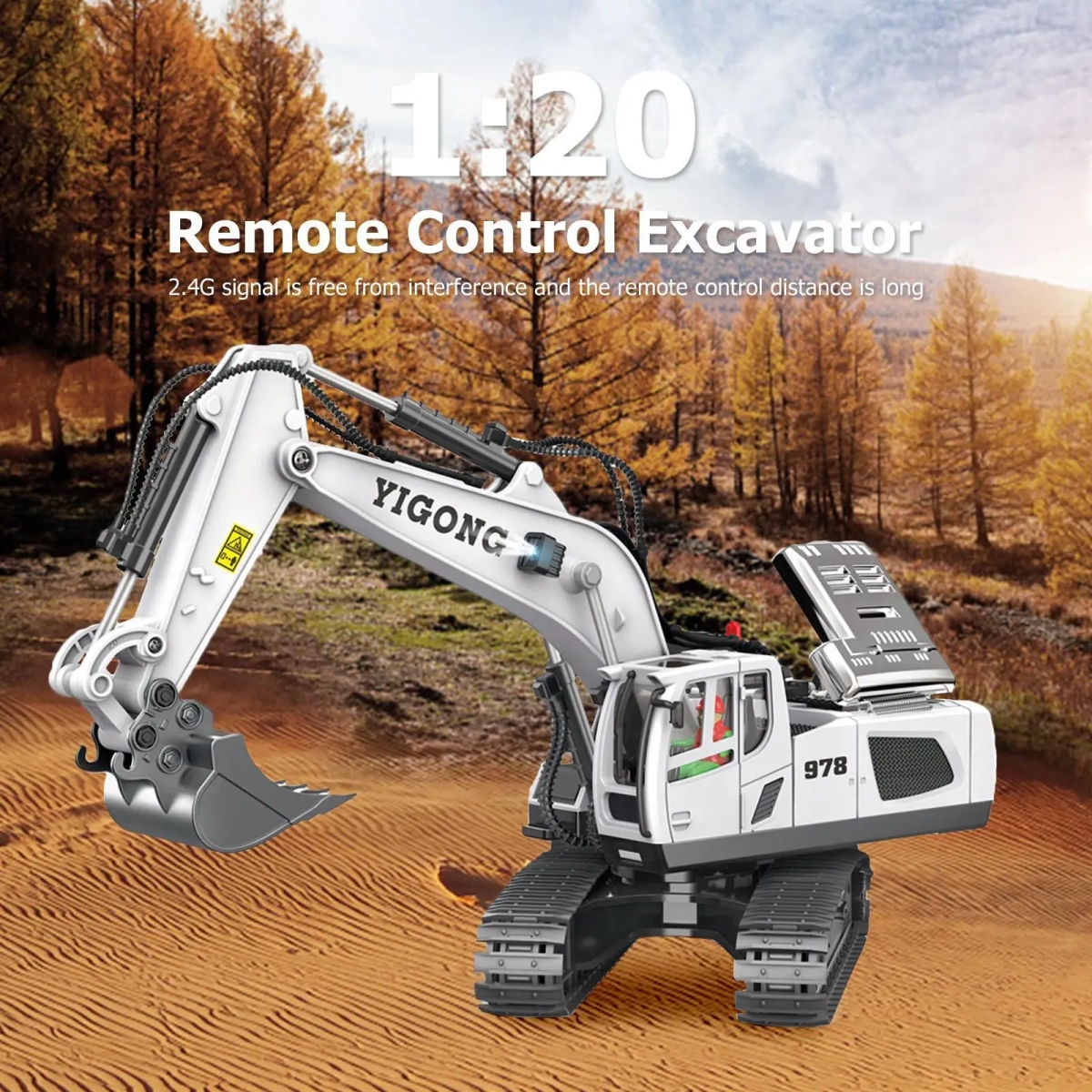 NM60292 Remote Control Excavator Construction Toys 1 by 20 11CH RC Digger Tractor - White