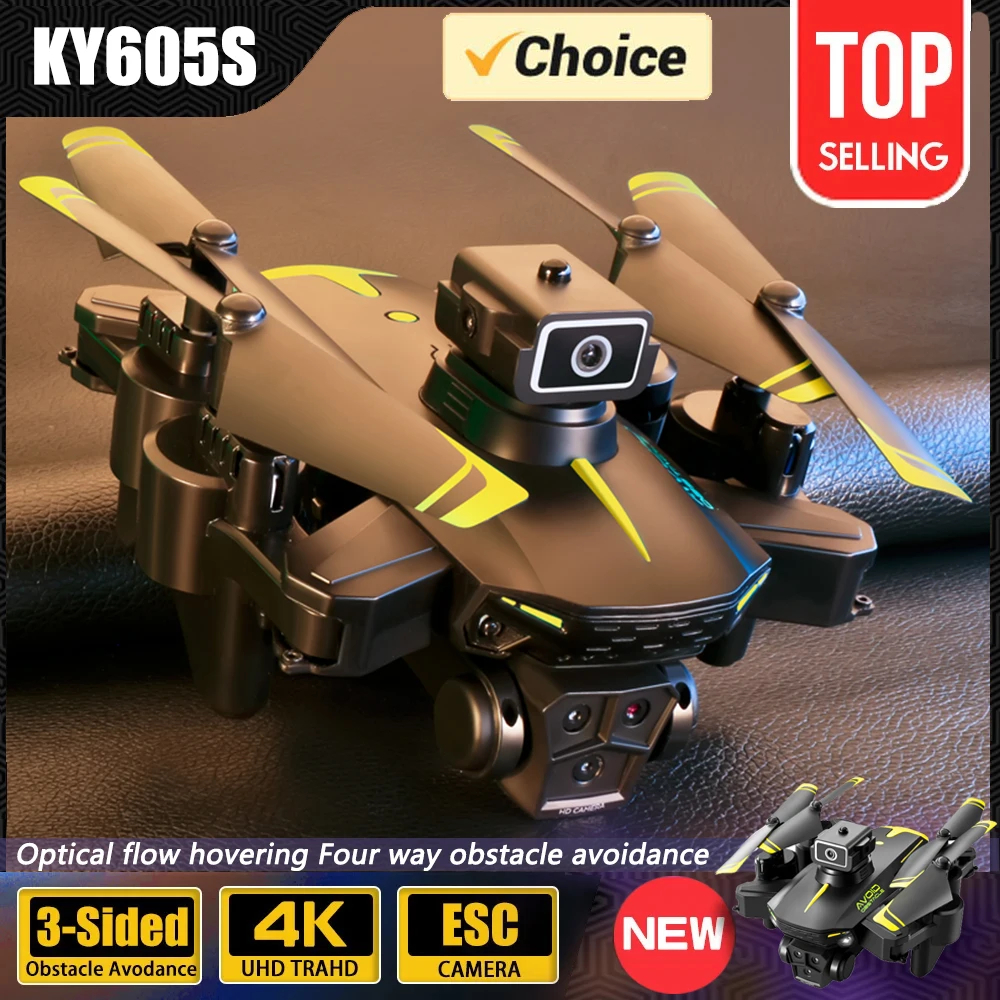 NM60106 KY605S Drone 4K Optical Flow Localization 360 Deg Obstacle Avoidance Wide Angle Professional with Three Camera RC Quadcopter - Blue & Yellow