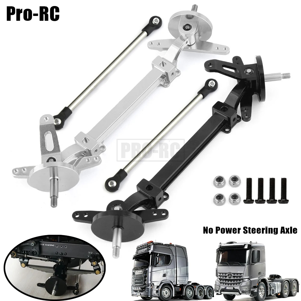 NM60175 Scale Metal No Power Steering Axle with Link for Tamiya Truck Tipper Scania 770S 56368 Volvo Actros Benz Man Lesu RC Car DIY - Silver & Black