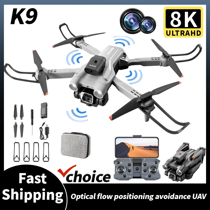 NM60208 K9 Drone Professional 360 Deg All-Round Obstacle Avoidance 4K HD Dual Camera Remote FPV LDE Lamplight Helicopter Drone Toys - Black & Gray