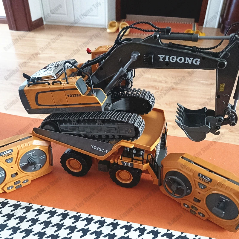 NM60222 Kids Simulation 5-11 Channel Alloy Remote Control Excavator Toys Remote Control Electric Large Engineering Car Toy Gift