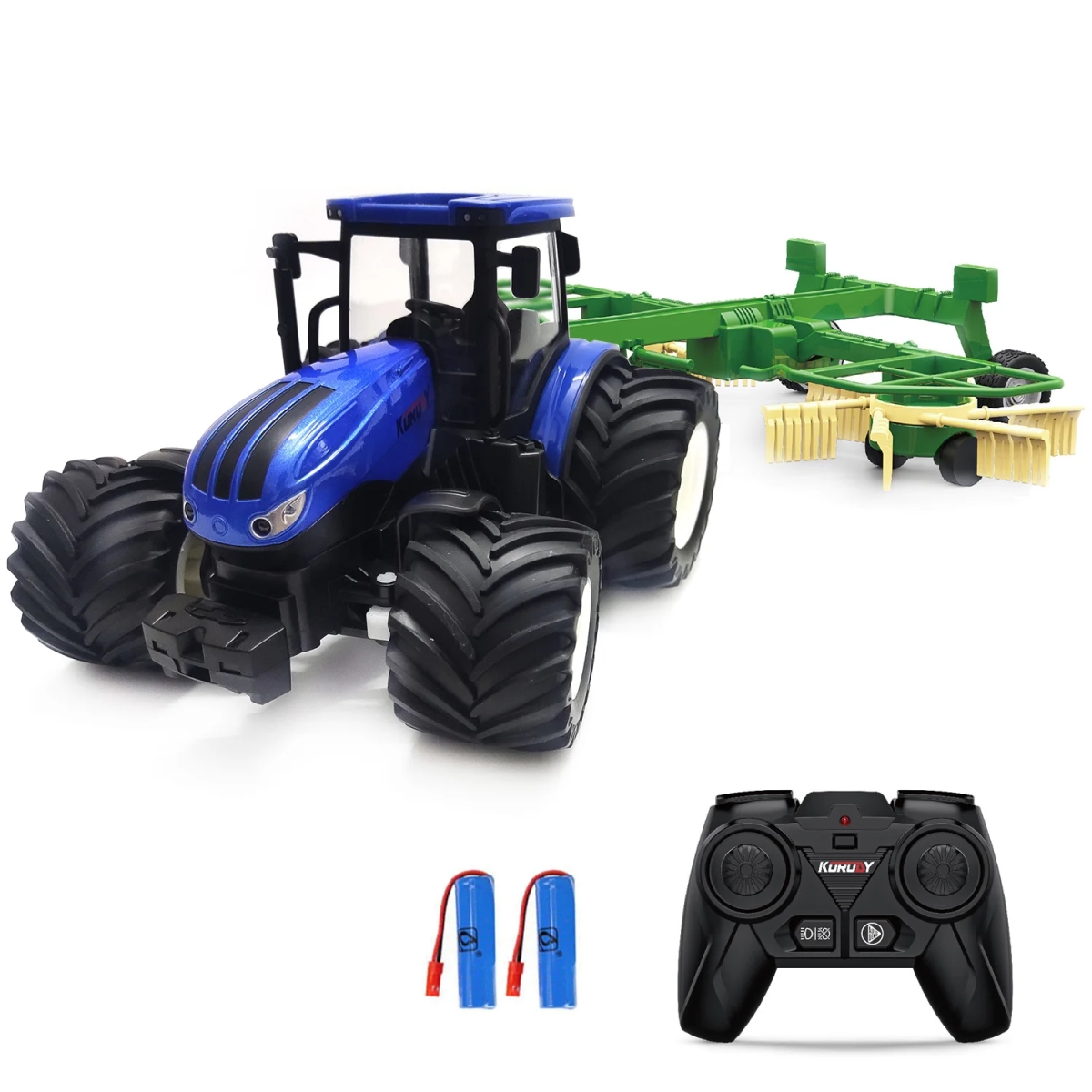 NM60296 Truck Farm Tractor with 2 Rechargeable Batteries 1-24 High Simulation Construction Vehicle with Dual Rotary Swath Windrower