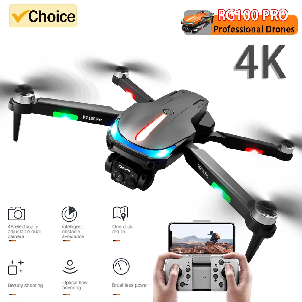 RG100 Pro Dual Camera Drone Brushless Quadcopter Three Way Obstacle Avoidance Optical Flow Helicopter RC Children Toys, Black, Gray & Orange