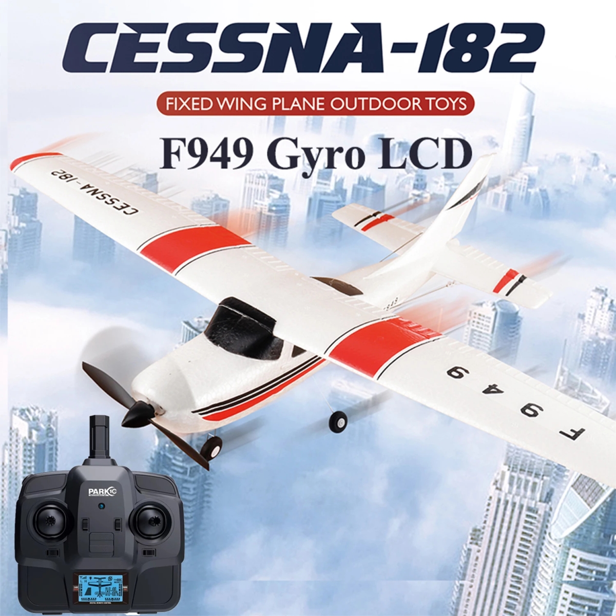 NM60626 2.4G F949 LCD Version RC Airplane Cessna 182 3D6G 3CH Fixed Wing Plane Outdoor Drone RTF with Gyroscope & Night Gift