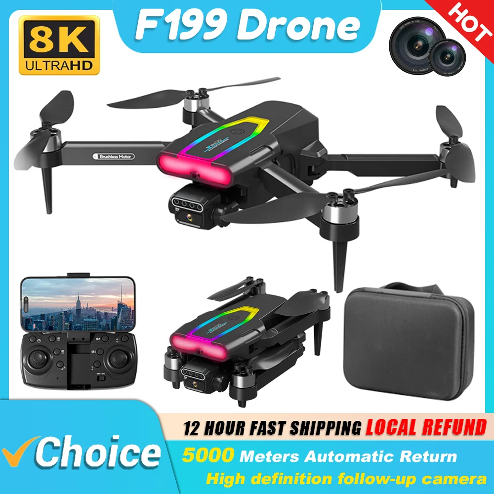 NM60627 New F199 RC Drone 4K Professional with Wide Angle Triple HD Camera Foldable RC Helicopter Wi-Fi FPV Height Hold Aircraft