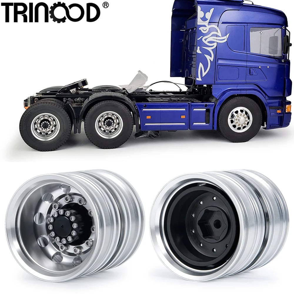 NM60658 Rear Wheel Aluminium Alloy Bead Lock Wheel Rim for 1 by 14 RC Tractor Truck Car Tamiya Upgrade Parts, Silver