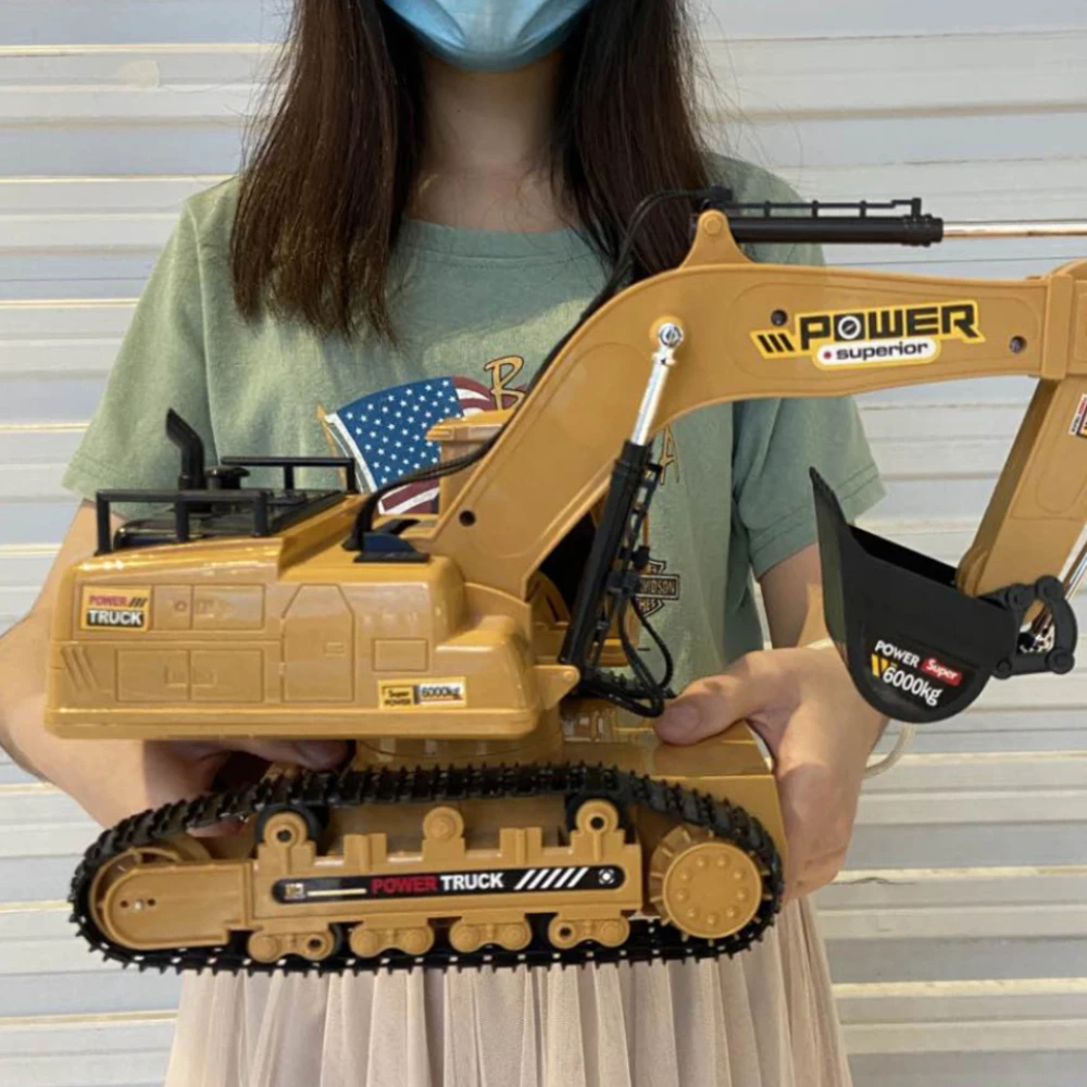 NM60764 RC Truck Excavator 2.4G Radio Controlled Crawler Tractor Model Engineering Car Digging Soil Sound Toys for Boys, Khaki