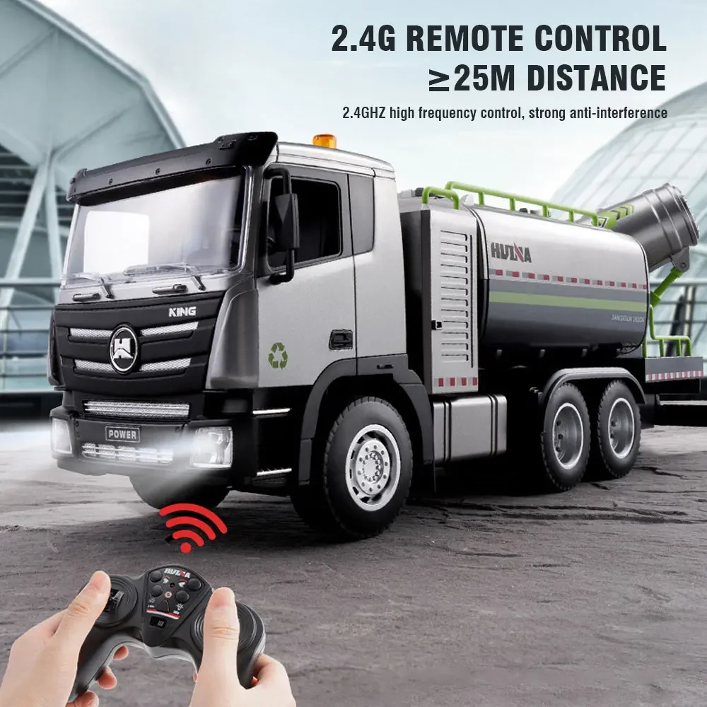NM60811 Alloy RC Truck Remote Control Car 9-Channel Dust Suppression Spray Gun Sanitation Vehicle Cleaning Sprinkler Toys for Kid