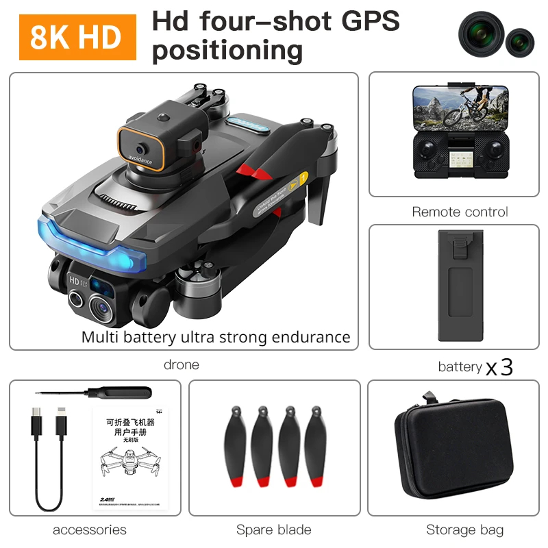 NM61268 P15 Pro Drone Multi Battery Range Professional 8K Foldable Quadcopter HD Dual Camera 5G RC Aircraft Obstacle Avoidance