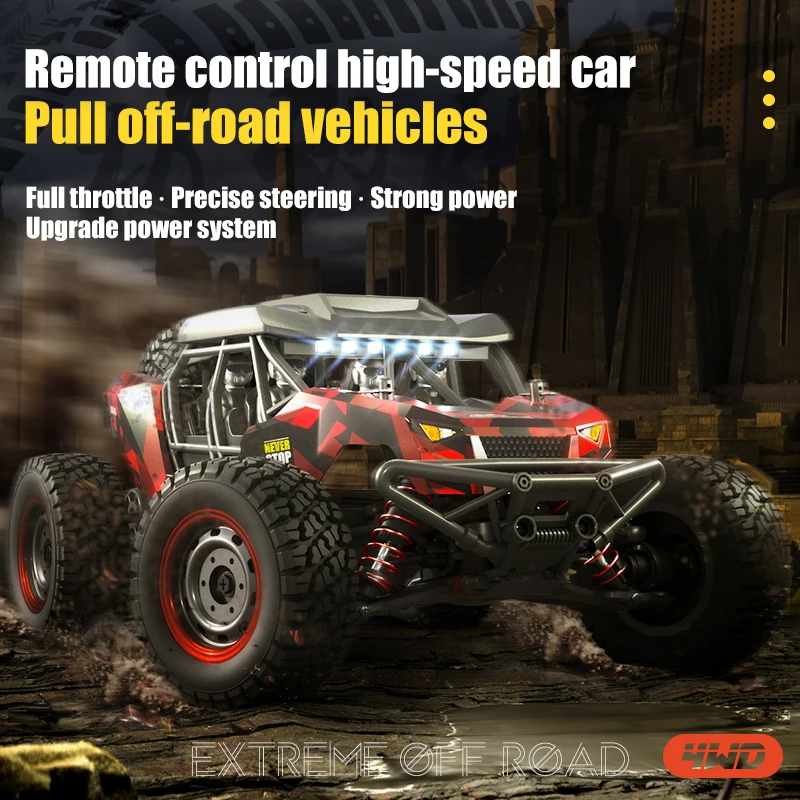 NM61294 RC Cars 390 Motor High Speed Remote Control Car with LED 1 by 16 Off Road 4 x 4 Monster Truck Toys for Boy Kids Gift, Red & Dark Gray