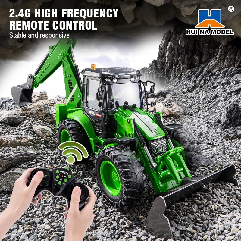 NM61346 Huina 1579 Remote Control Truck Excavator 9 Channel Loader Two Way for Lift Sound Light Simulation Engineering Car Model Kids Toy, Green