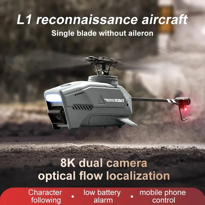 NM61192 Helicopter 8k High Definition Dual Camera Remote Control Quadcopter 2.4ghz 4 Channel Electronic Gyroscope Airplane RC Gifts Toys, Gray