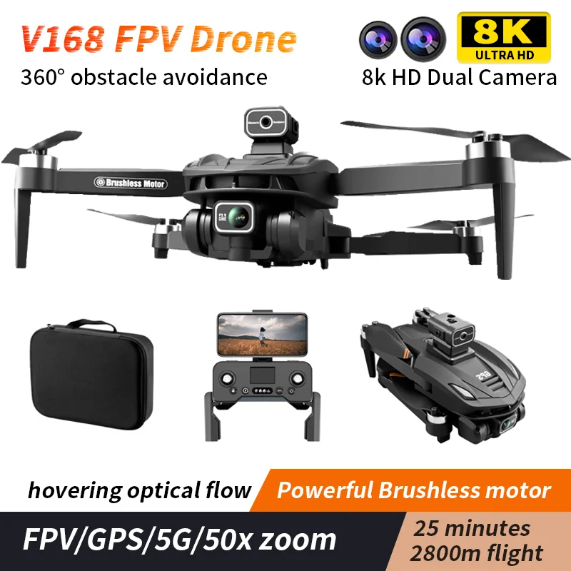 NM61201 Max 8k HD Dual Camera Drone GPS 5G Wi-Fi Brushless Motor Drone 360 Deg Intelligent Obstacle Avoidance RC Quadcopter Toys, Black -  UNO1RC