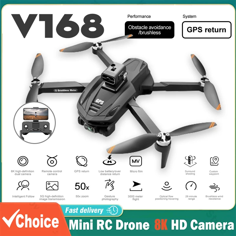 NM61286 Drone HD 8k 6k Esc HD Dual Camera GPS Return one Click Back Four Way Obstacle Avoidance Optical Flow Hover RC Drone Toy Gift, Black