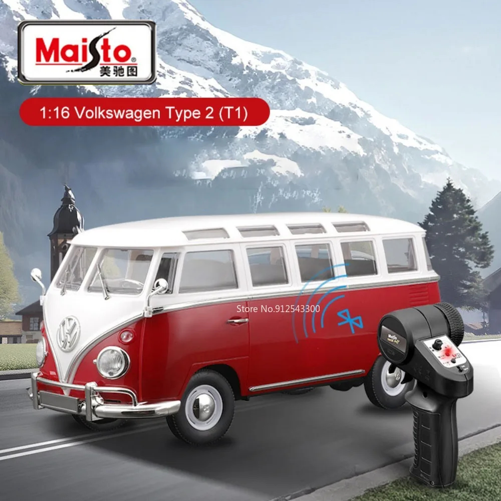 NM61344 1 by 16 Vw T1 Bus Alloy Toy RC Car Model Diecast Simulation Large Scale Vehicle RC Model Toys for Boys Birthday Gifts, Red