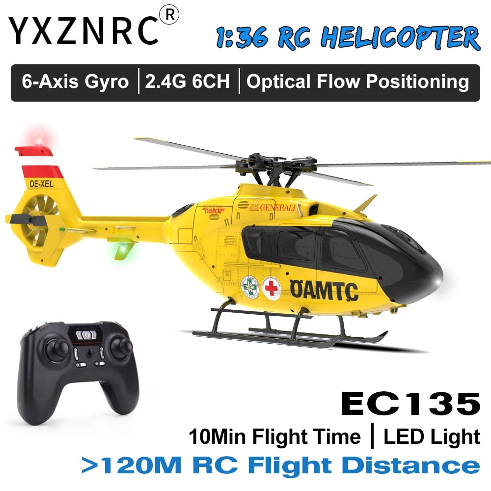 NM62344 EC135 RC Helicopter with 6-Axis Gyro 2.4G 6CH 1-36 Scale Flybarless Optical Flow Positioning Altitude Hold LED Light