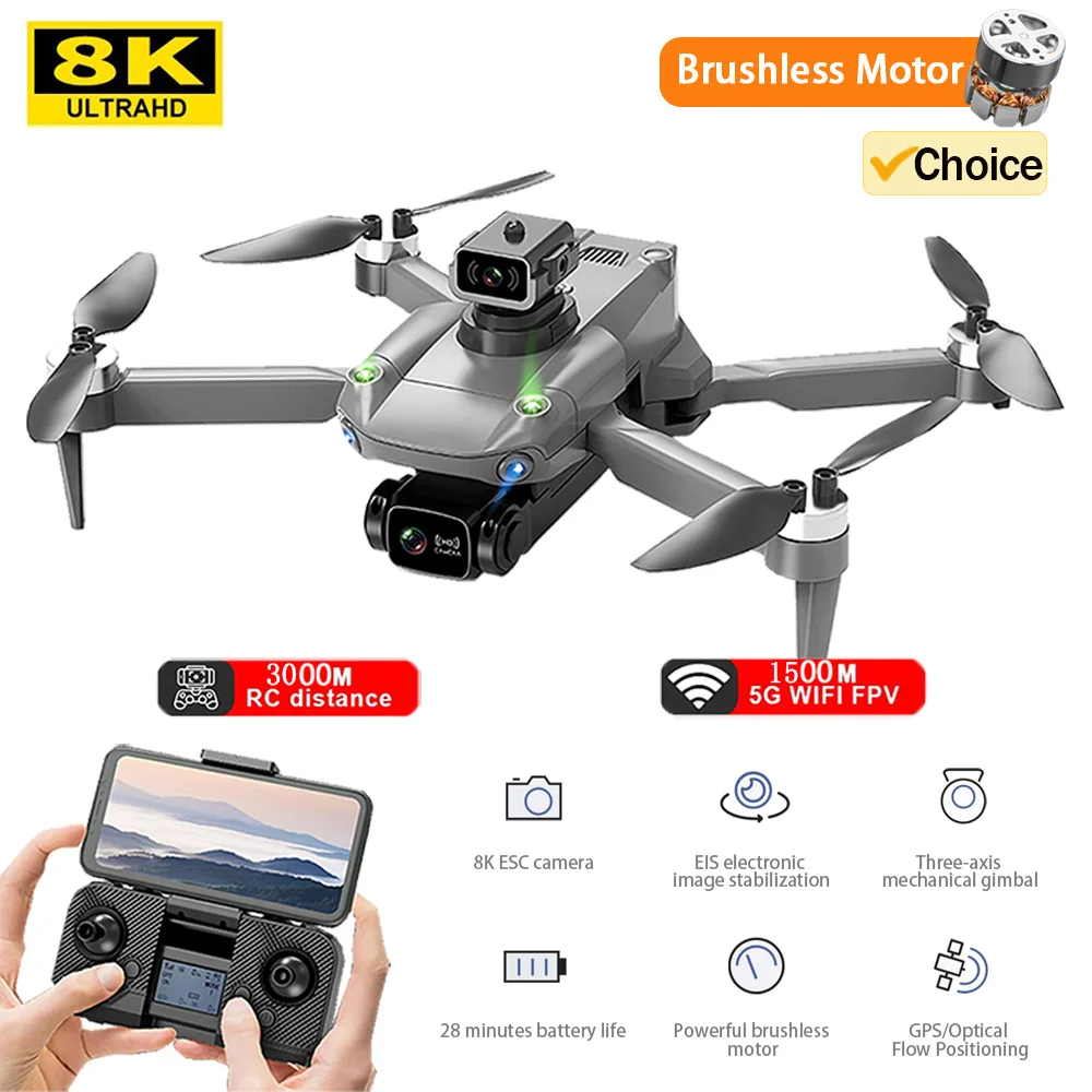 NM61381 K998 8K Quadcopter Drone Intelligent Obstacle Avoidance Dual Camera Flyer GPS Wi-Fi Brushless Optical Streaming RC Helicopter