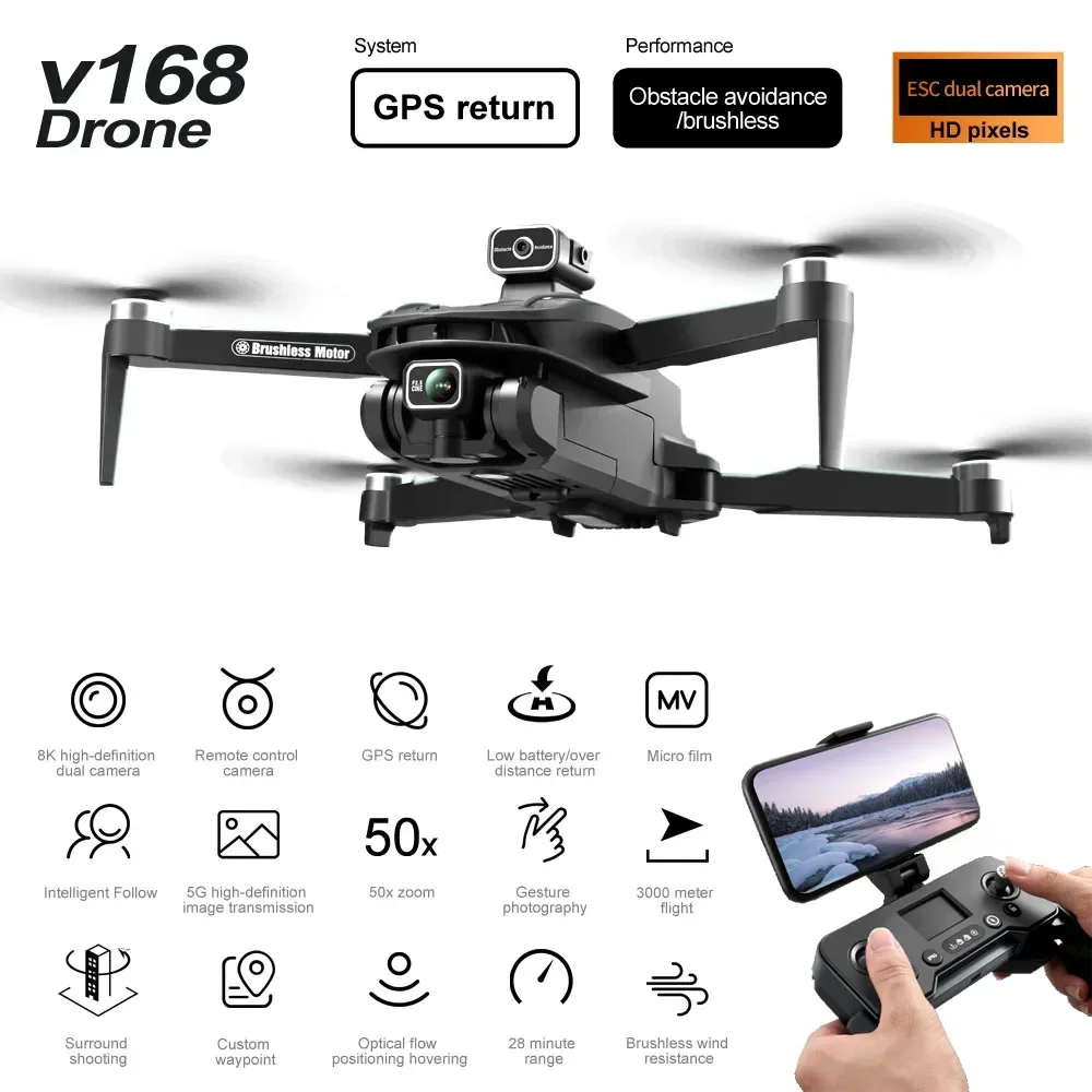 NM61393 Max GPS Drone 8K Automatic Return HD Camera 5G Wi-Fi FPV Brushless RC Quadcopter Obstacle Avoidance Drone