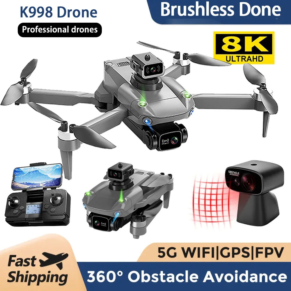 NM61473 K998 8K Professional Drone Optical Flow 3-axis Aircraft HD Dual Camera Obstacle Avoidance Helicopter RC Childrens Toys