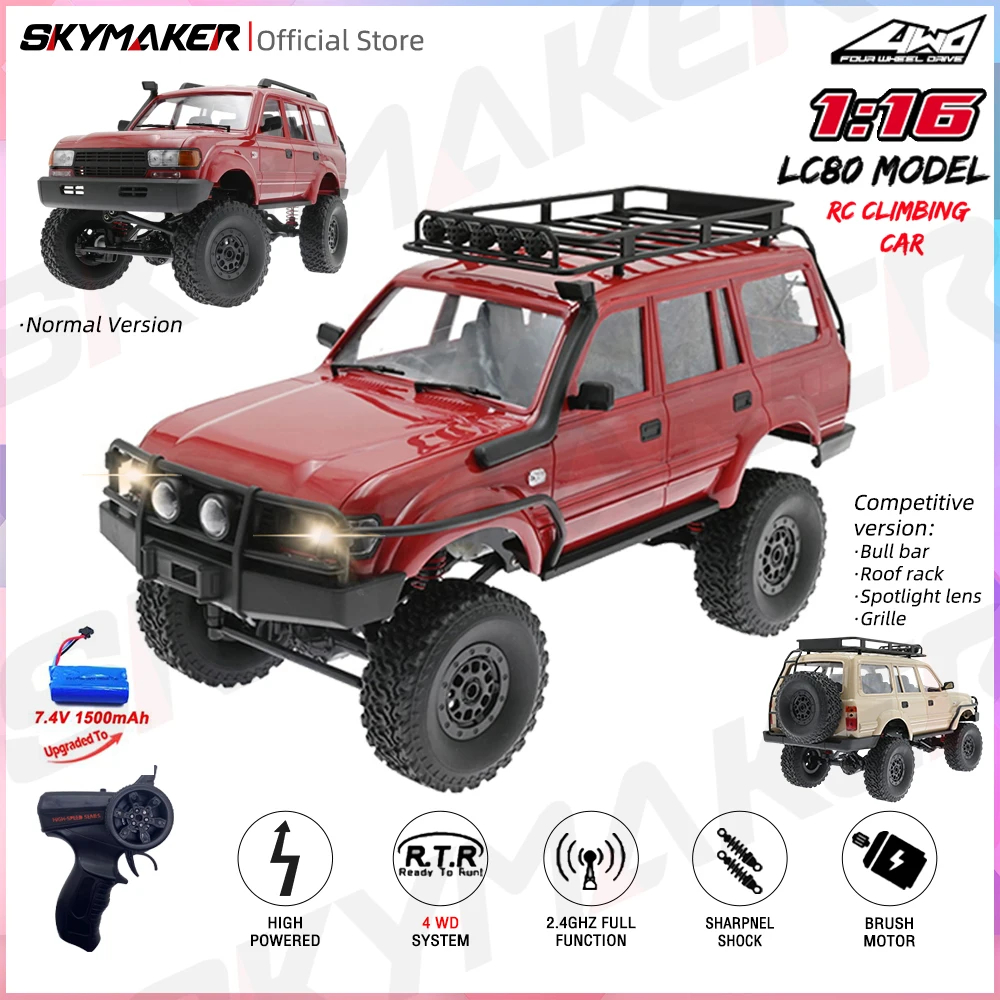 NM61793 C54 C54-1 1 by 16 RC Car Toyota LC80 Model 2.4G 4X4 Off Road Remote Control LED Climbing RC Truck Electric Toy Car Gift for Boy - White