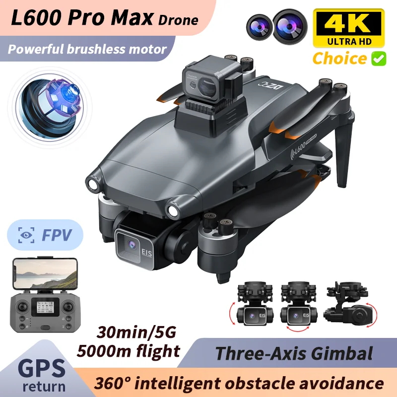 NM61809 Pro Max 4K FPV Drone ESC HD Dual Camera Drone 3-Axis Gimbal Brushless GPS UAV 360 Deg Laser Obstacle Avoidance RC Aircraft Toys - Siver Gray