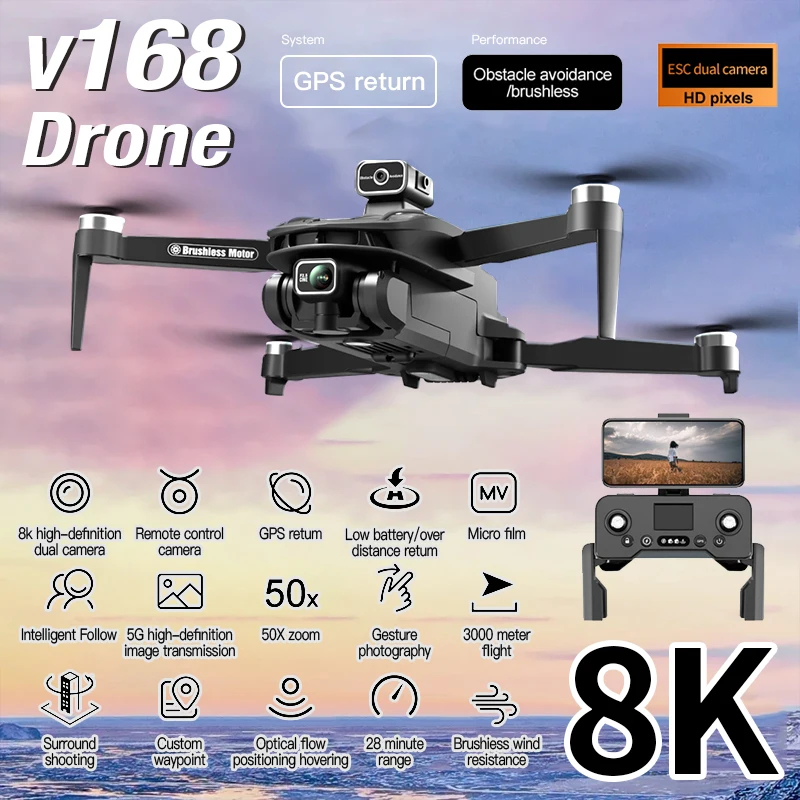 NM61612 4K 5G Wi-Fi FPV with Professional 8K GPS HD Camera Wide Angle Obstacle Brushless Avoidance Quadrotor Optical Flow RC Drone - Black -  UNO1RC