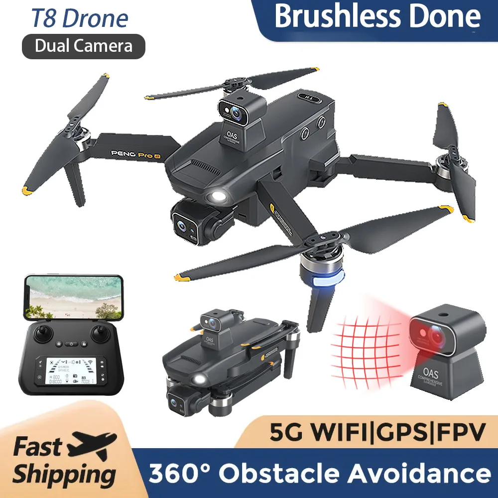 NM62395 T8 8K Professional Drone FPV 3-axis Gimbal GPS Helicopter Laser Obstacle Avoidance RC Folding Quadcopter Childrens Toys