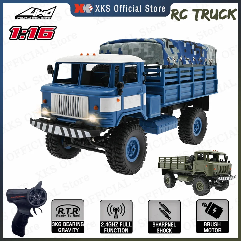 NM62432 B24 1 by 16 RC Truck GAZ-66 Model 4X4 Off Road 2.4G Remote Control LED Light Climbing RTR Kit RC Military Toy Car Gift for Boy