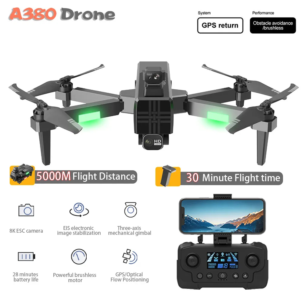 NM62442 A380 8K Dual Camera 5G Drone Optical Flow Three-axis Gimbal Helicopter Obstacle Avoidance Aerial Photography Aerial Vehicle