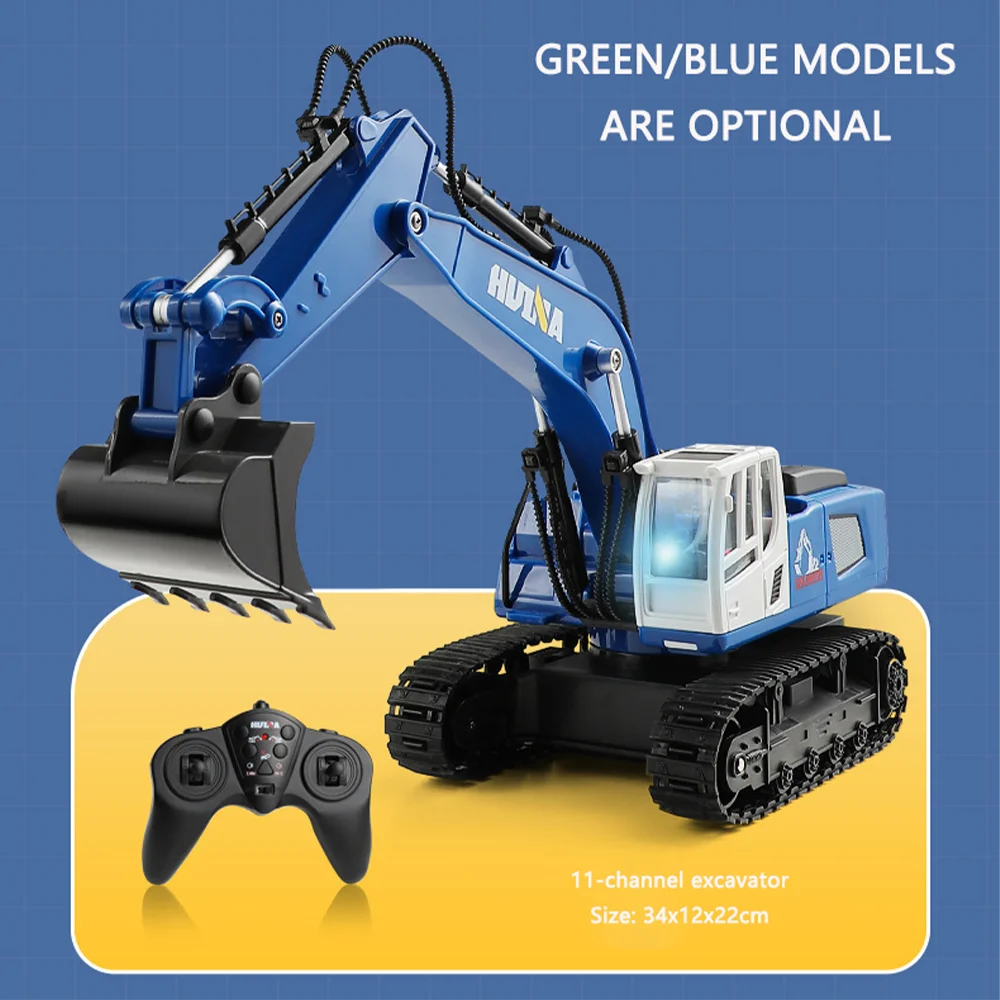NM62521 1 by 18 RC Excavator 2.4G Remote Control 11 Channel LED Light Alloy Digging Bucket Excavator Model RC Truck Toy Gift for Boy