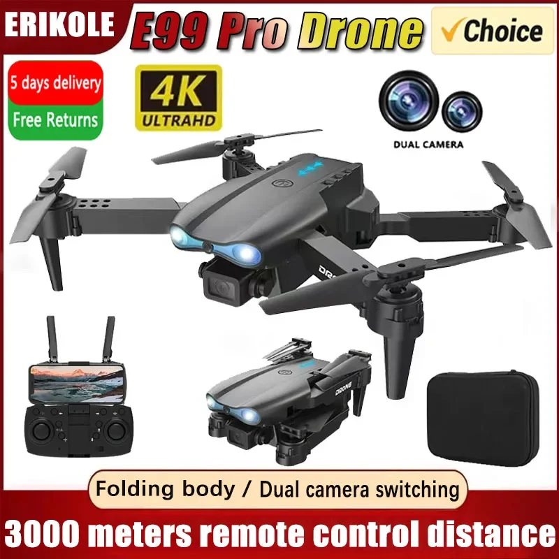 NM59738 E99Pro RC Drone 4K with Wide Angle Dual HD Camera Foldable RC Helicopter 5G Wi-Fi FPV Height Hold Apron Gift -  UNO1RC