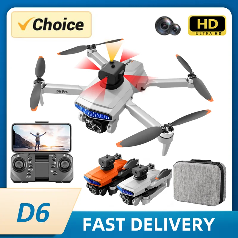 D6 Mini Drone Aerial Photography HD Camera Professional RC Helicopter Optical Five-Way Obstacle Avoidance Quadcopter Toys - Black, Gray & Orange