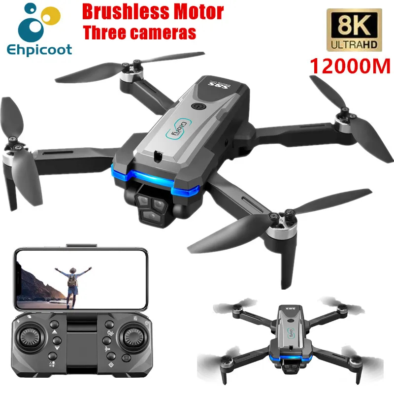 NM59771 S8S RC Drone Brushless 8K Three ESC Camera Optical Flow 360 Deg Obstacle Avoidance Headless Mode Foldable Quadcopter