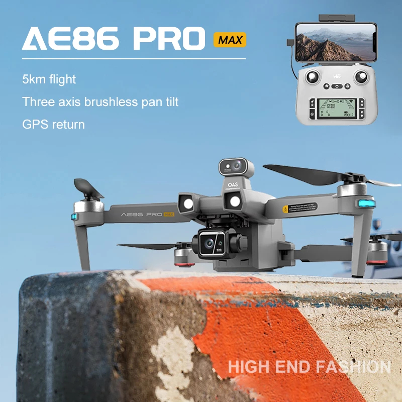 NM62465 New AE86 GPS 4K Drone Professional Obstacle Avoidance 8K Dual HD Camera 5G Brushless Motor Foldable Quadcopter Gifts Toys - Black & Gray
