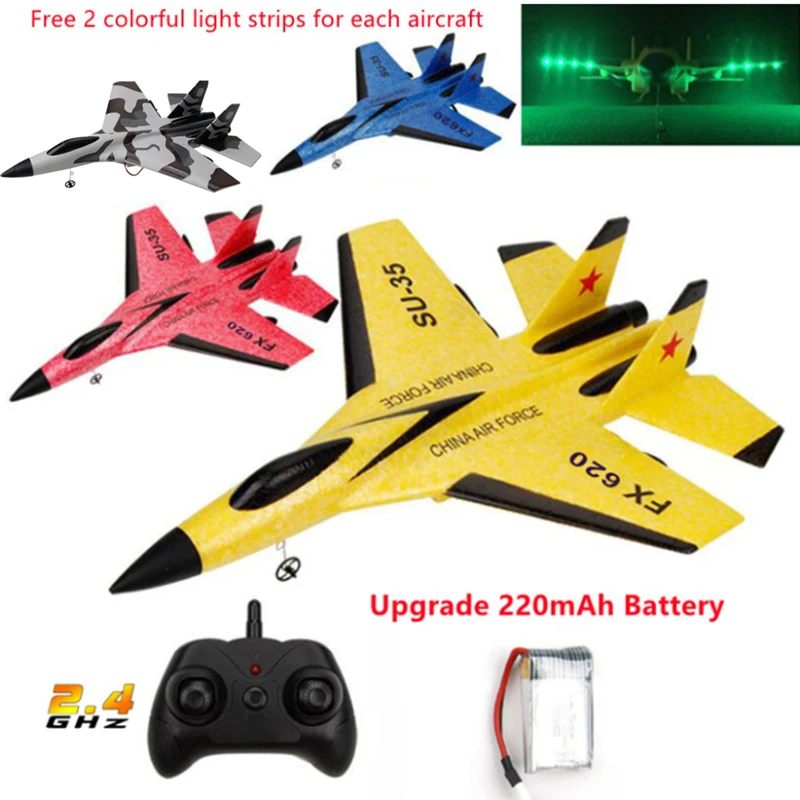 NM58220 Plane SU-35 with LED Lights Remote Control Flying Model Glider Aircraft 2.4G Fighter Hobby Airplane EPP Foam Toys Kids Gift - Multi Color