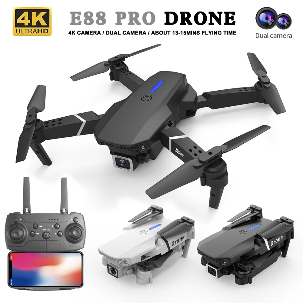 NM58309 RC Drone 4K Dual HD Camera Professional Aerial Photography Drone with Camera Optical Flow Foldable RC Helicopter Wi-Fi Drone - Black & White