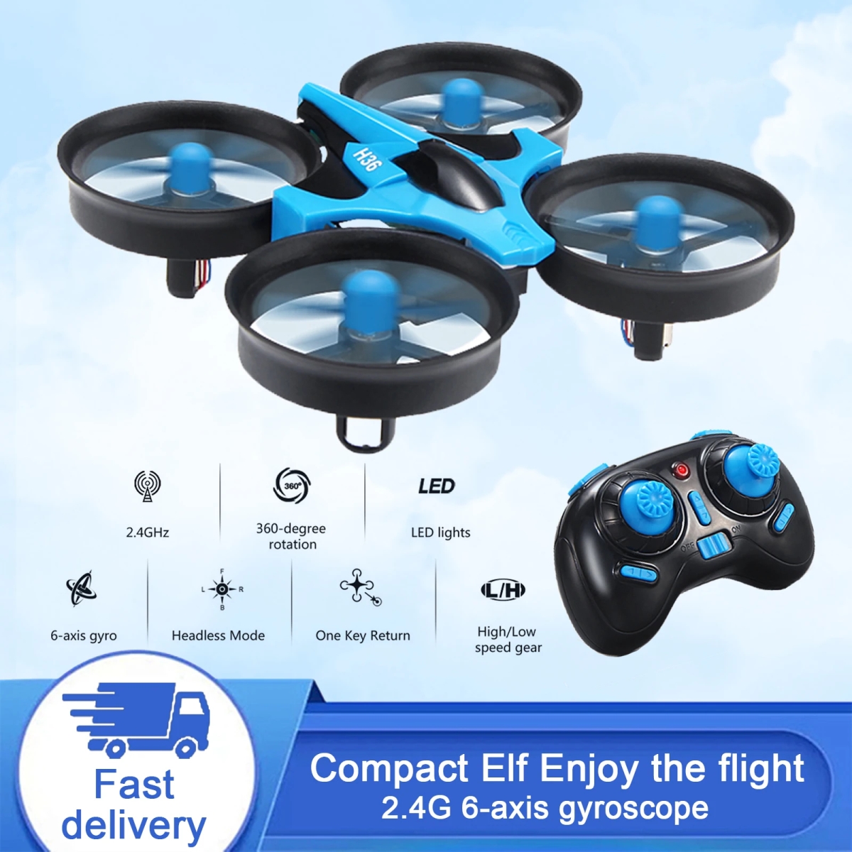 NM58991 H36 RC Mini LED Light One-key Return Drone 2.4GHz 6-axis Helicopter Toy Drone Headless 360 Deg Flip LED Kids RC Toys