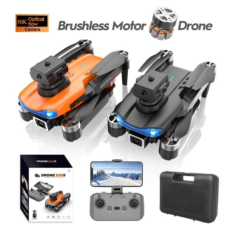 NM59061 5G Wi-Fi FPV 360 Deg Laser Obstacle Avoidance Brushless Motor 8K HD Dual Camera GPS Return RC Quadcopter Drone Toy, Black & Orange