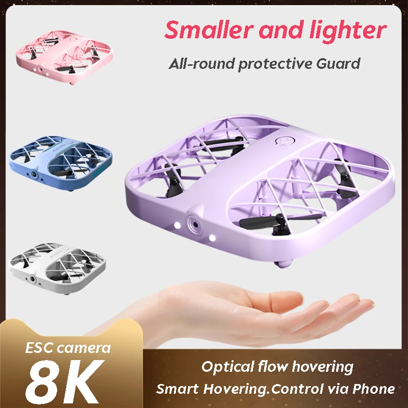 H107 Mini Drone FPV Drone with 8K & 4K Camera Brushless Grid 360 Deg Obstacle Avoidance GPS Return RC Quadcopter Drone Toy Gift - White & Blue