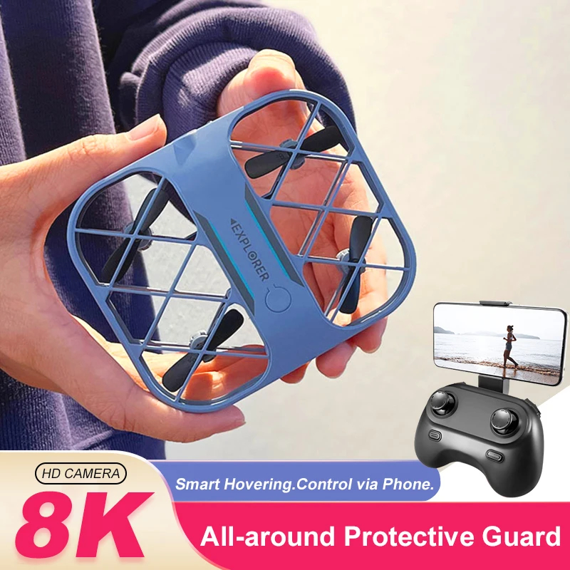 NM59131 Mini H107 Grid Drone Four Axis Aircraft Real Time Image Transmission Drone Remote Control Aircraft Boy Toys - White & Blue