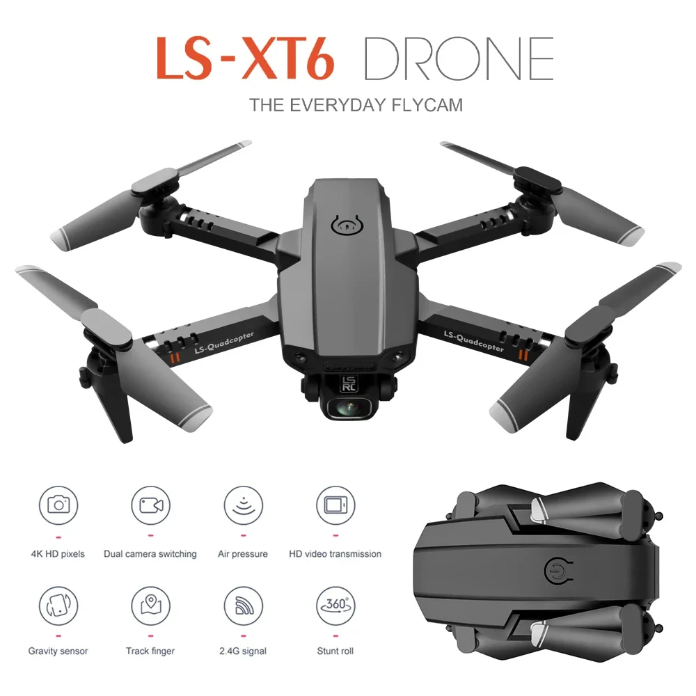 NM60735 XT6 4K HD Camera Wi-Fi FPV Air Pressure Altitude Hold Foldable Quadcopter RC Drone - Black