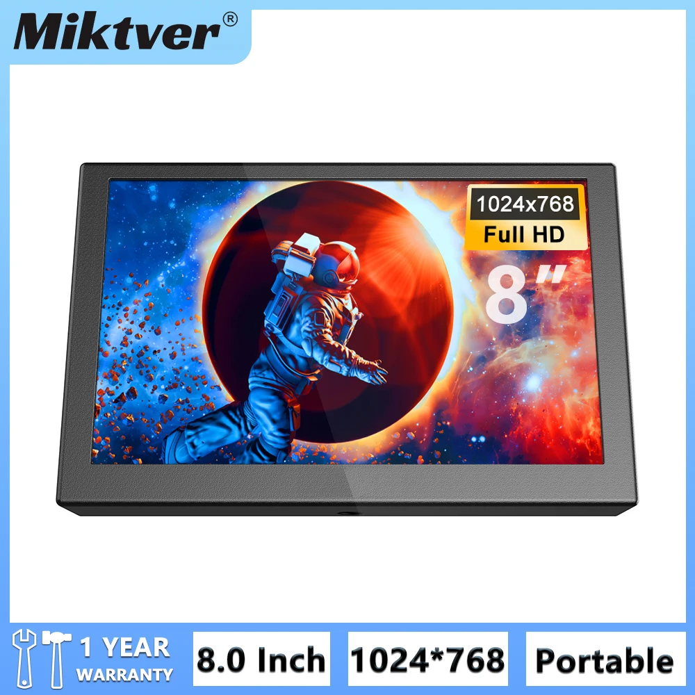 NM60857 7 & 8 in. Mini LCD Display Portable Small TV 1024 x 678 Resolution TFT Panel Built-in Speaker with VGA HDMI AV USB Port