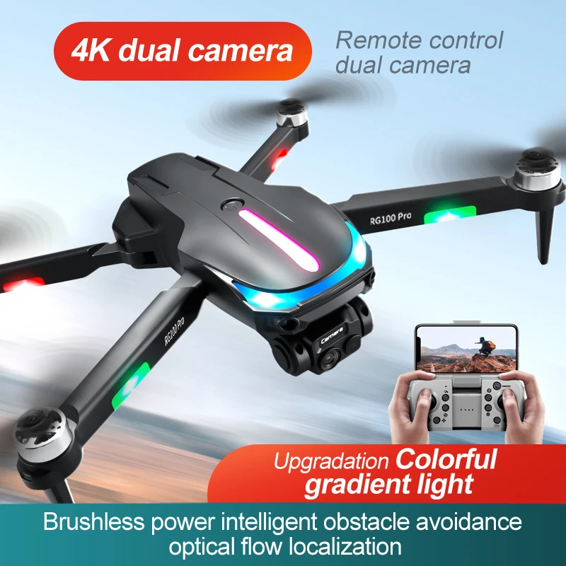 Dual Camera Drone 4K Photography 5G Wi-Fi Optical Flow Localization Four Way Obstacle Avoidance Quadcopter RC Toy, Black, Gray & Orange